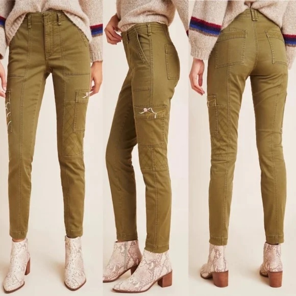 Anthropologie Austen Floral Embroidered Utility Style Cargo Pants